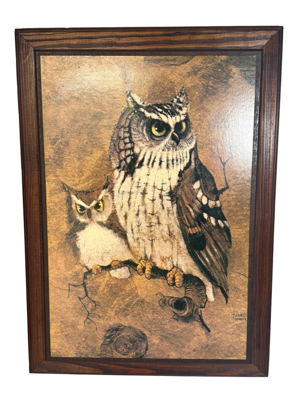 Vintage Richard Hinger “Screech Owls” 1970’s wood framed print. - Picture 13 of 13